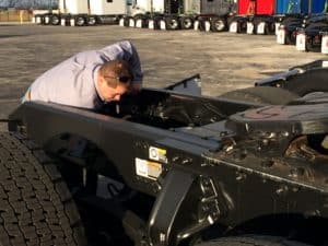 Steven inspecting a Peterbilt 378 Sleeper Cab for a client in Austin, Texas.