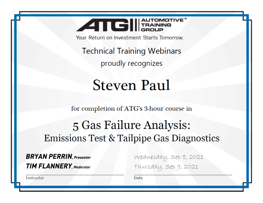 ATG Gas Failure Analysis Certificate Steven Paul
