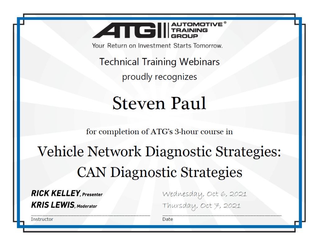 ATG CAN Diagnsotic Strategies Certificate Steven Paul