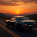 Chevrolet Chevelle Muscle Car on Road at Sunset Cruising